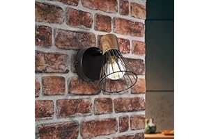 Lightbox Foco de pared 13 x 17 cm - foco decorativo de pared con cabezal orientable e interruptor basculante y base de madera - toma E14, máx. 18 W - de metal - en marrón oscuro/negro mate