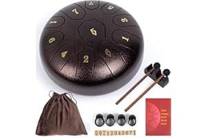 Amkoskr Rain Drum for Outside, 6 Inches 11 Notes Steel Tongue Drum C Major Steel-Drum Instrument for Yoga, Meditation, Music Education, Gift, Bronze