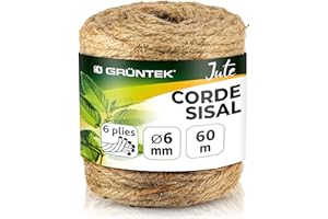 GRÜNTEK Corde Sisal Arbre à Chat 6mm Rechange Ficelle Sisal pour Arbre Griffoir Chat. Corde décorative Bricolage Maison Jardinage en Jute Naturelle.
