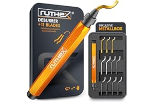 ruthex Sbavatrice con 11 lame per plastica, metallo, acciaio inossidabile – ideale in stampa 3D – sbavatrice manuale con vano portaoggetti nel manico – lame supplementari per fori (sbavatrice +