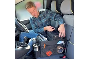 myXplorer Van Campervan & Car Front Seat Organiser with Detachable Cooler Bag, Multi-Compartment Storage, Adjustable Padded Strap, Non-Slip Clips, 24L (Black)