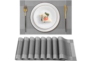 Gucass 8er Set Tischsets Abwaschbar, PVC Platzsets Abwischbar Platzdeckchen, Placemats Abgrifffeste Hitzebeständig rutschfest, Tischmatten für Küche Restaurant Speisetisch, 45x30cm(Grau)