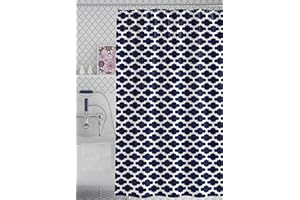 Todd Linens Moroccan Navy Blue Shower Curtain 100% PEVA Bathroom Accessories 180 x 180 cm Includes 12 x Curtain Hooks Mould Proof Rustproof Eyelets Easy Installation (Navy Blue)