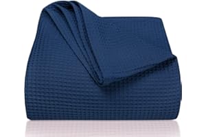 LAYNENBURG Manta para Sofá Verano 240 x 260 cm XXL - Waffle Pique 100% Algodón - cocha Ligera de Verano - Manta de algodón como Manta de Cama, de sofá - Manta de sofá aireada (Azul)