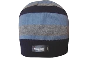 TeddyT's Boys Striped Design Thermal Knit Fleece Lined Thinsulate Winter Beanie Hat