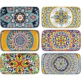 HENXFEN LEAD Porcelain Plates, 8 Inch Small Rectangle Plates Set, Salad Plates, Sushi, Starter, Cake, Bohemian Floral Design