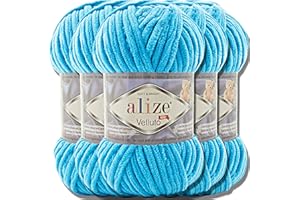 HOBBY YARN Alize Velluto - Lot de 5 pelotes de laine turque - 100 g - Super Bulky - Pour crochet - Couleur unie - Laine bébé moelleuse - Laine feutrée douillette (océan - 16)
