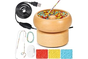 Tilhumt Elektrischer Holzperlendreher für die Schmuckherstellung, einstellbare Geschwindigkeit Tonperlendreher mit 3000 Saatperlen 2 Perlennadeln, für Armbänder, Halsketten und Taillenketten