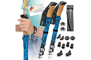 HrubyRoad® Wanderstöcke Teleskop Faltbar | Nordic Walking Stöcke Damen und Herren | Ultrastabile Trekkingstöcke [mit 6 Aufsätzen] | Echt Kork Griff