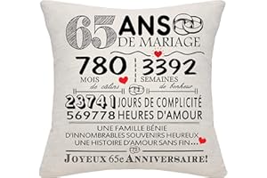 BOMMEX 65 Ans de Mariage Cadeau 65e Anniversaire de Mariage Housse de Coussin Souvenir Décoration Cadeau pour Couples Parents Femmes Hommes Maman Papa Épouse Grand-mère Grand-père Amis(65ème Anniversaire)