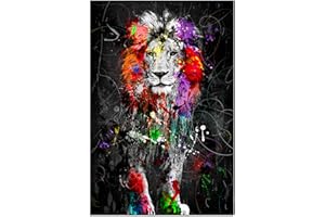 decomonkey - Impression sur Toile Animau Abstrait 80x120 1 Pièce - Tableau Décoration Appartement Cadre en Bois Déco Salon Peinture sur Toile Abstraction aquarelles coloré chats lions animaux