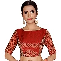 STUDIO Shringaar Women's Brocade Stitched Elbow Length Sleeves Saree Blouse