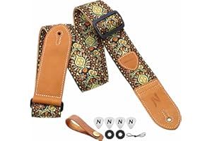 Nefelibata Tracolla per chitarra, doppie estremità in pelle, tessuto vintage con 4 plettri in omaggio+chiusure per cinghia+bottone per tracolla