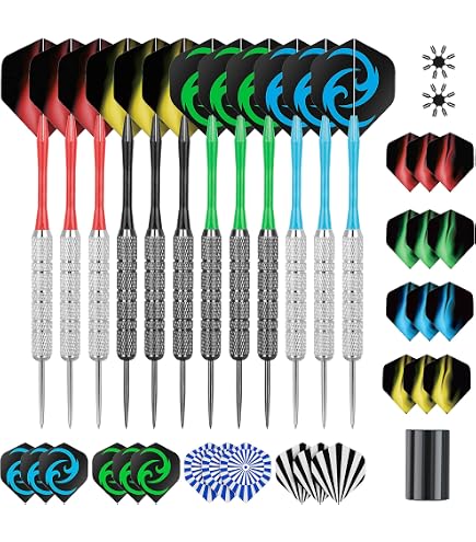 Set De Fléchettes Avec Pointes Acier 12 Pièces – 4 Couleurs, Jeu Complet Pour Débutants Et Loisirs