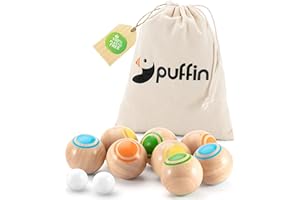 PUFFIN SPORT Puffin Wooden Boccia Balls | Bocce Game in Practical Set | Outdoor Games for Adults | Bocce Game with Balls | Ideal for the Garden, Park or as a Beach Game