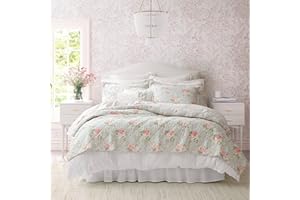 Laura Ashley Biancheria da letto reversibile in cotone con federe abbinate, leggera decorazione per la casa per tutte le stagioni, rosa melany, king size