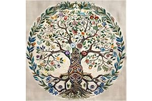 Xinpinzhou Tree of Life 11ct Cross Stitch, 11 Count Counted Stamped Pre Printed Cross Stitch Embroidery Kits for Adults Beginners Starter Advanced Easy Crossstitch Patterns Set Wall Decor 40x40 cm