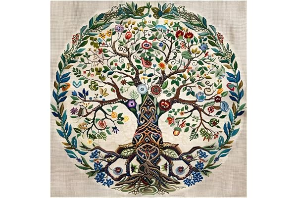 Xinpinzhou Canevas Broderie Point de Croix Kit Complet Adulte Debutant Compté Pré Imprimé Estampillé Moderne Débutant avec Fils, Facile Arbre de Vie 11ct Cross Stitch Loisirs Créatifs Set 40x40 CM