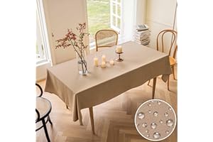 Home Brilliant Linen Table Cloth Large Rectangular Tablecloth, Wipeable Easy-Care Tablecloths for Kitchen Dining Patio Outdoor Party, Linen, 140CM x 260CM