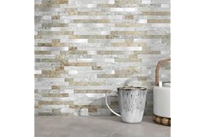 M MOFIT MOFIT Lot de 10 feuilles de carrelage mural autocollant 3D pour dosseret de cuisine, carreaux de mosaïque linéaire en marbre pour cuisine, salle de bain, cheminée, meuble-lavabo (château, marron)