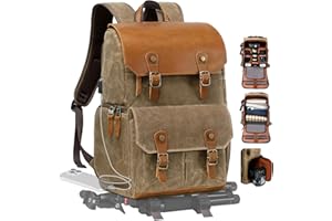 Padwa Lifestyle Camera Backpack - Weather Resistant Waxed Memory Canvas Camera Bag with 16” Laptop/Lens & Tripod Compartment for Photographers