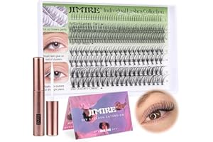 JIMIRE DIY Individual Eyelashes Wispy Cluster Lashes Kit Eyelash Extension with Lash Glue Natural 200Pcs Lashes Individual Cluster with Bottom Lashes Multi-Styles Mixed Individual Lashes