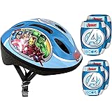 Stamp Set Protettivo comprendente Casco + Ginocchiere e gomitiere Bicicletta-Avengers Ragazzo, Blu, 52-56 CM