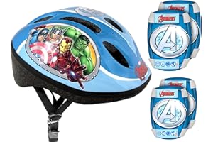 Stamp Jungen Stamp Helmet + Elbow and Knee Pads HELM ELLBOGEN KNIE SCHUTZ AVENGERS, Blau, 52/56 cm EU