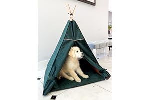 HALKALIFE Tenda per animali domestici con tenda. Tepee in morbido tessuto per cani e gatti. Cuccia per cani e grotta per gatti. (L (70x70x100 cm), Verde bottiglia)