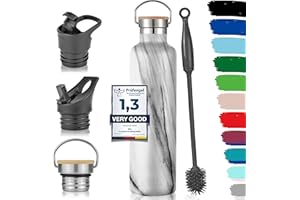 Milu Borraccia Termica Acciaio Inox – 500ml, 750ml, 1000ml (+3 coperchi) - Bottiglia Acqua Termos Senza BPA, Isolato Sottovuoto, A Prova di Perdite Anche per Acido Carbonico (Marmo, 1l)