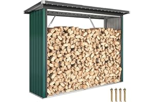 Outsunny Casetilla para Leña de Acero Galvanizado con Base Elevada y Techo Inclinado Cobertizo Leñero Exterior de Almacenamiento de Troncos 213x66,5x150 cm Verde