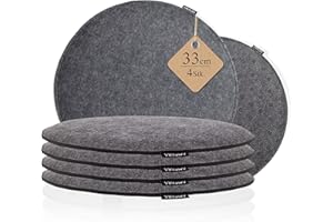 Ampara - 4er Set Stuhlkissen rund 33 cm - rutschfest & Gemütlich - Sitzkissen Filz rund, Grau| für Stuhl, Bank, Hocker etc. (Hellgrau)