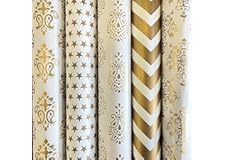 Satyam Kraft 5 pcs Golden Wrapping Paper Sheets Birthday Wrapping Paper Set, Stripe Colorful Gift Wrapping Paper for Present-