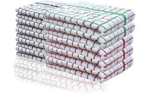 Modesh Tea Towels 100% Cotton Kitchen Tea towels with Highly Absorbent Quality - Lint Free Quick Dry Long Lasting Catering Bar Towels - Assorted Colors (Pack of 10 || Red + Blue + Green)