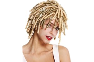 WIG ME UP- DH1110-ZA89/ZA88 Peluca Mujer Hombre Carnaval rizos espirales Afro Pelo Corto voluminoso Caribe Rasta Dreads Color Rubio Claro Mix