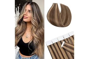 SEGO Extension Adesive Capelli Veri 20 Fasce con Biadesivo Tape Extensions Biadesive 100% Remy Human Hair Naturali 50g/Pack (60cm, Castano Cioccolato balayage Biondo Scuro)