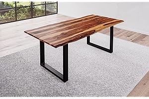 BETT11 SAM B-Ware Baumkantentisch 200x100cm Bria, Sheesham-Holz shinafarben lackiert, Esstisch mit echter Baumkante, massiver Esszimmertisch mit U-Gestell Mattschwarz, Tischplatte 26mm