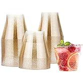MATANA 60 Clear Hard Plastic Cups with Gold Glitter (270 ml / 9oz) - Strong | 255g &middot; BPA free and unbreakable &middot; For weddings,