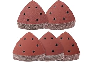 PMIQSA 100 Pieces Mouse Sander Pads 93x93x93mm Triangle Sanding Pads 20 x Grits 40/80/120/240/400 Sanding Paper 6 Holes Detail Sandpaper Sheets for Grinding and Polishing Wood Metal