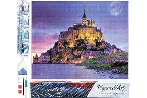 Figured'Art Diamond Painting Kit completo - Cuadro 40x50cm de Pintura de Diamante - Lienzo entero enrollado con diamantes de imitación cuadrados - Le Mont Saint Michel - 5D DIY Manualidades Adultos
