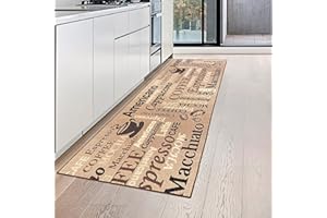 ‎TEPPICH-TRAUM Teppich-Traum Coffee Küchenläufer in beige mit Gelrücken und Schriftzug in braun, 80 x 200 cm