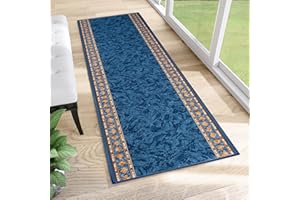 TAPISO Alfombra de Pasillo Antideslizante de Pelo Corto Resistente Alfombra por Metros Diseño Moderno Azul Marino Alfombra de Cocina Salón Recibidor Habitación 67 x 100 cm