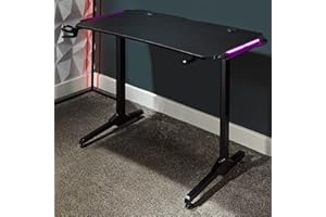 X-ROCKER X ROCKER Panther RGB Gaming Desk with Neo Motion Multicolour LED Lighting Technology and Free Mouse Pad Included, Sturdy Home Office Computer Table