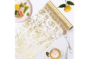 Vagasi 10M Gold Metallic Table Runner, 29cm Width Giltter Sequin Table Runners Roll Table Cloth Decorations, DIY Wrapping Ribbon for Christmas Birthday Party Graduation
