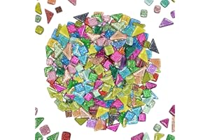 ANKTILY Tessere Mosaico Vetro, Colore Misto Irregolari Pezzi di Vetro, Piastrelle Assortite per Lavori Artigianali, Decorazioni, 200g (Pancromatico)