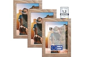 CABBEL set de 3 marcos 10x15 Marco de madera MDF con cristal acrílico inastillable en color moca claro