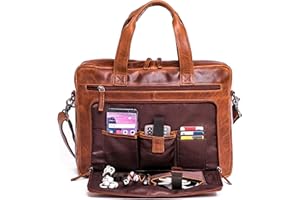 ALMADIH cartable cuir véritable BRUNO BD sac ordinateur portable d’affaires porte documents serviette mallette messagerie bandoulière porte épaule sacoche besace homme femme marron (BRUNO deluxe)