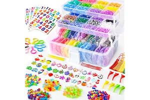 Inscraft 17500+ Loom Bänder Set, 28 Farben Loom Gummibänder für Armbänder, Loop Armbänder set Kinder zum Halsketten und Gummi Armband basteln, Nachfüllset mit 600 Clips, 352 Perlen & Aufbewahrungsbox