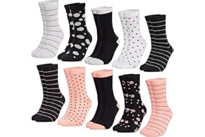 Occulto Calzini da Donna (10 Paia, Modello: Lotte) multicolori in Cotone, graziosi Calze Donna con Righe e Motivi in Diversi Colori