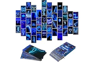 YINGENIVA 50-teiliges Wand-Collage-Set mit ästhetischen blauen Neonbildern, neonblaue Fotosammlungen, Collage-Wohnheimdekorationen für Mädchen, Teenager und Frauen, trendiges Wanddruck-Set, kleine Pos
